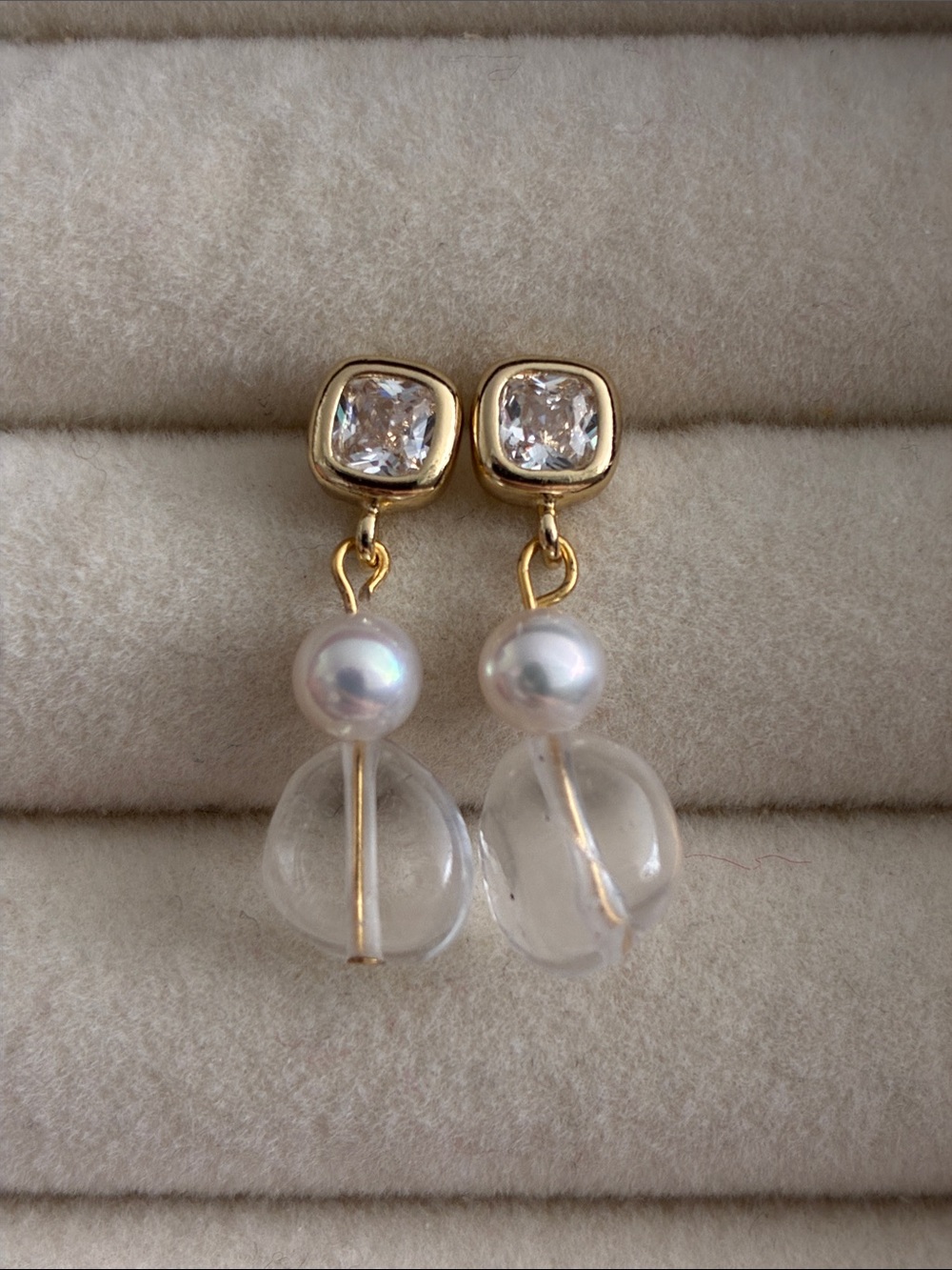 Gold-Tone Crystal, Pearl & Clear Bead Drop Earrings